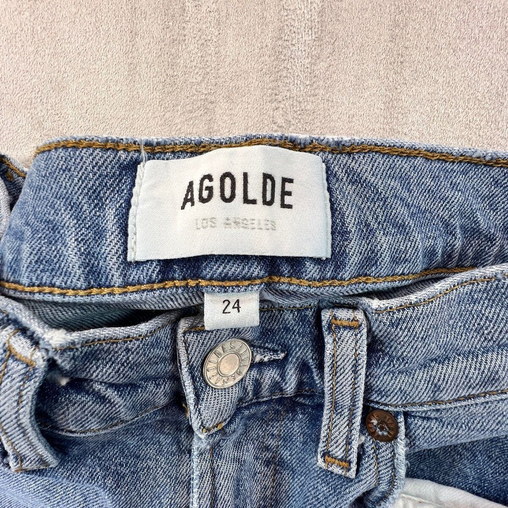 AGOLDE Wilder Jeans Womens 24 Mid Rise Straight Distressed Light Wash Organic