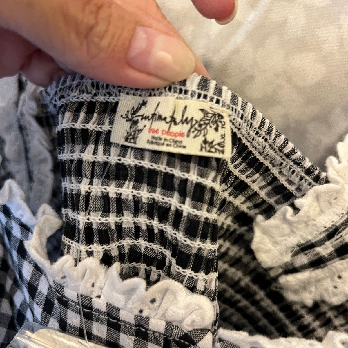 Free People Cassie Bodysuit XL NWT Black White Gingham Eyelet Cottagecore