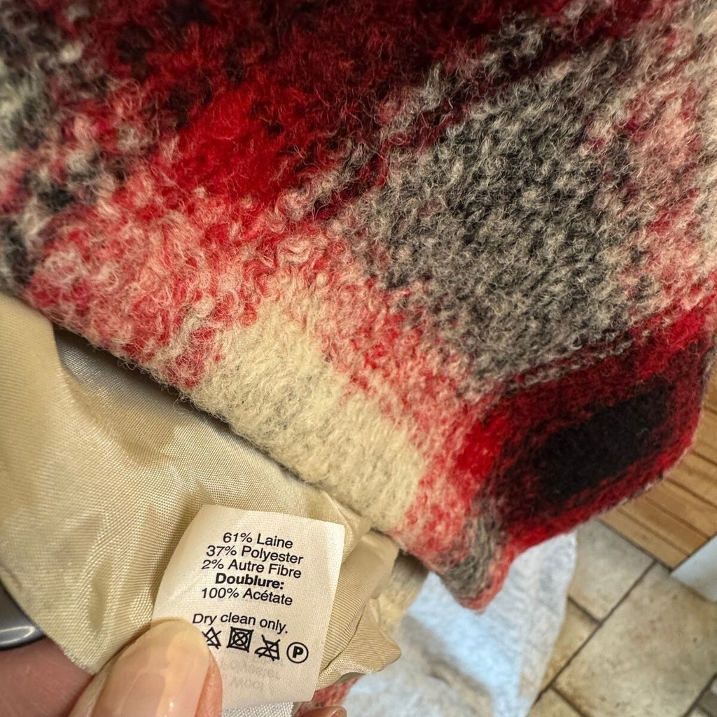 Madewell Plaid Wool Blend Coat Large Red Black Cream E2350 Fall 2015