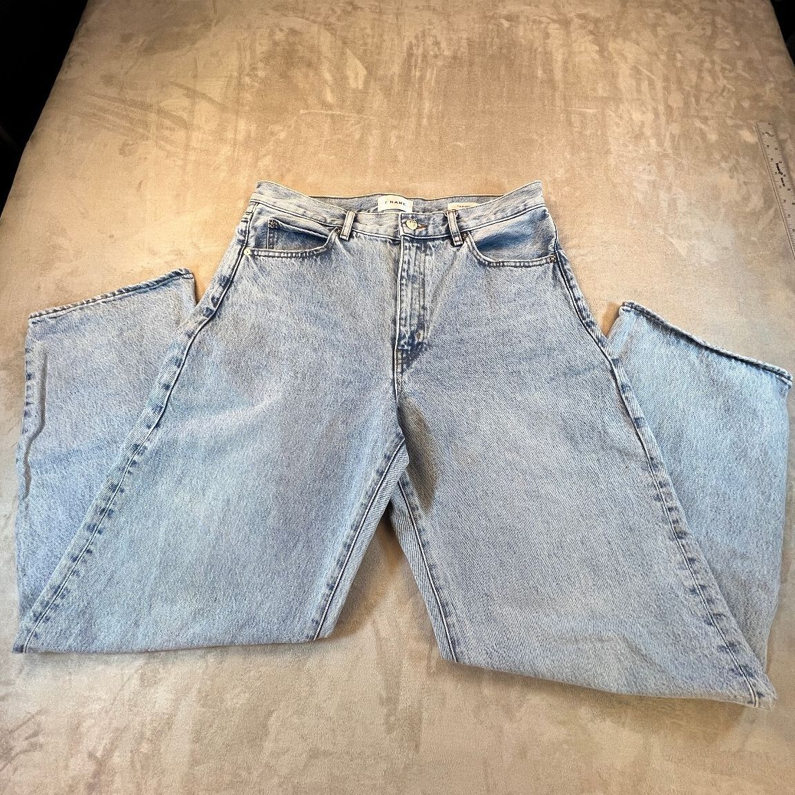 FRAME The Bubble Jeans 29 Outlaw Light Wash High Rise Barrel Leg 100% Cotton