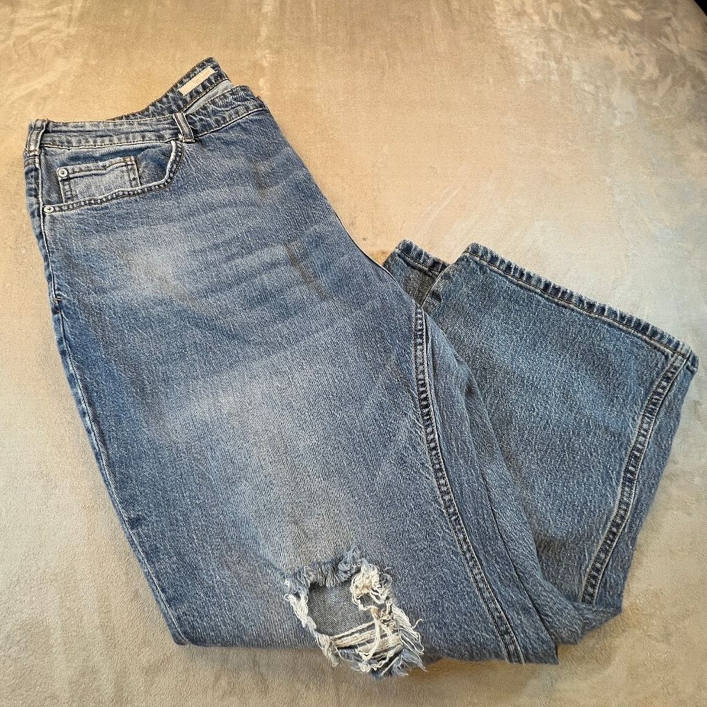 Pilcro Anthropologie Jeans Womens 20W Wide Leg Cropped Distressed Ripped Denim