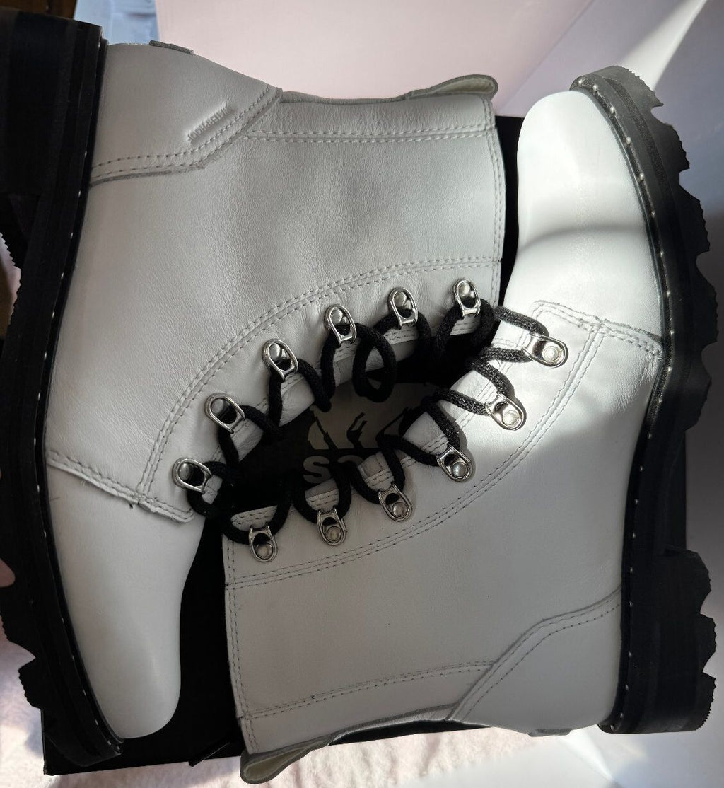 SOREL Lennox Lace Waterproof Leather Combat Boots White 8.5