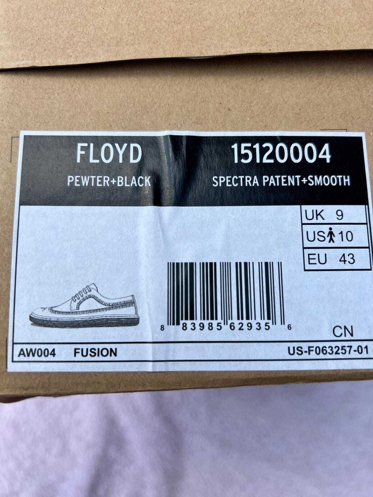Dr Martens Floyd Wingtip Brogue Shoes Mens 10 Pewter Black Spectra Patent UK 9