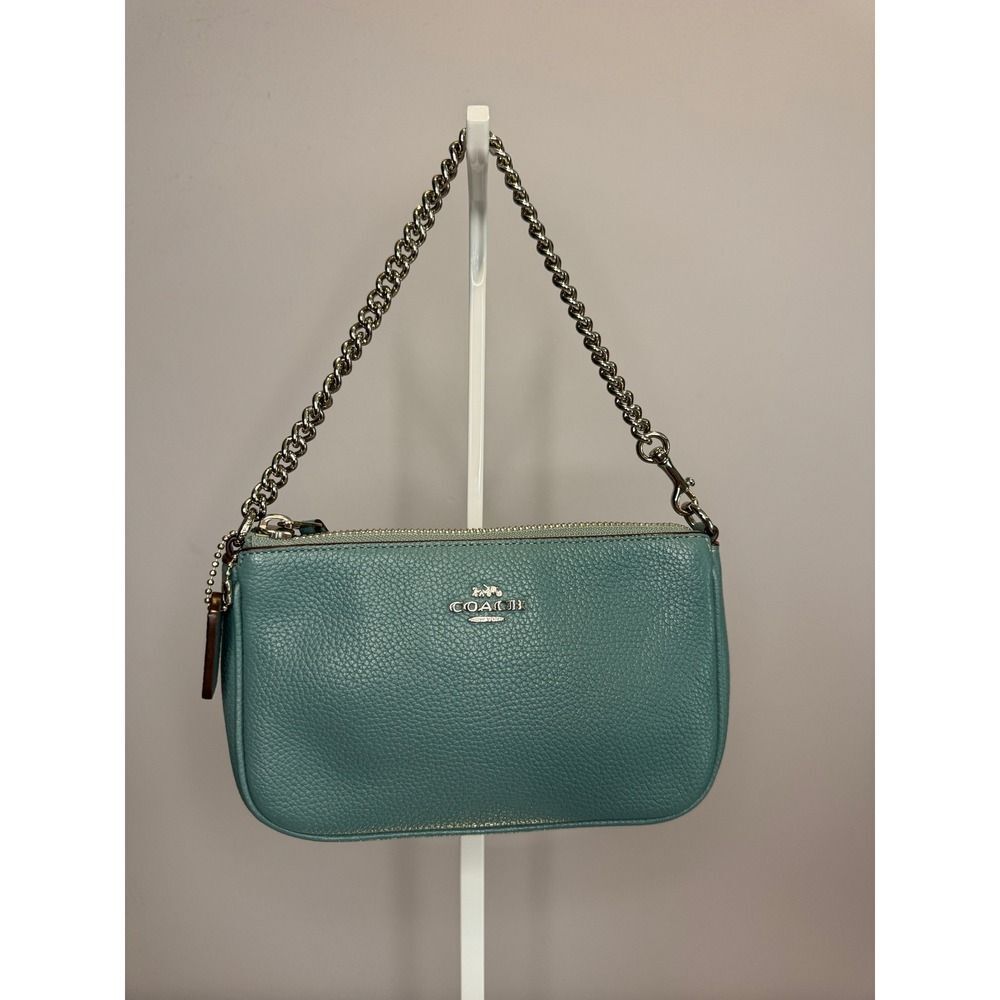 Coach Nolita 19 Peacock Teal Pebble Leather Wristlet Crossbody Bag F53077 NWOT