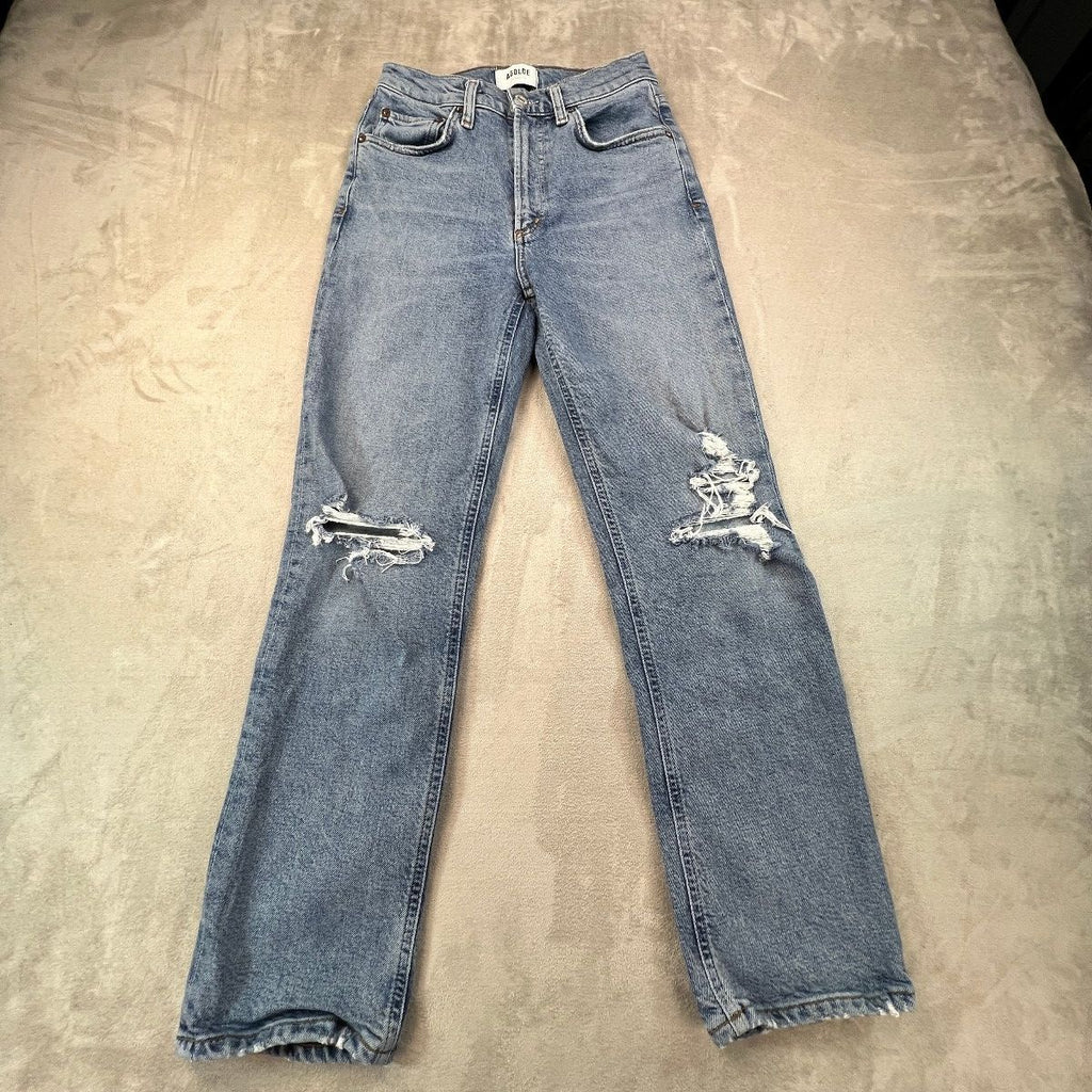 AGOLDE Wilder Jeans Womens 24 Mid Rise Straight Distressed Light Wash Organic