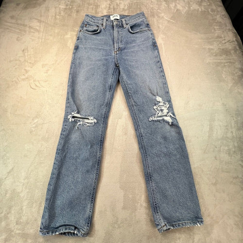 AGOLDE Wilder Jeans Womens 24 Mid Rise Straight Distressed Light Wash Organic