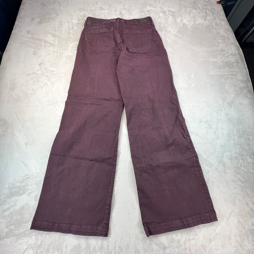 PAIGE Brooklyn Womens 27 Burgundy High Rise Wide Leg Jeans Stretch