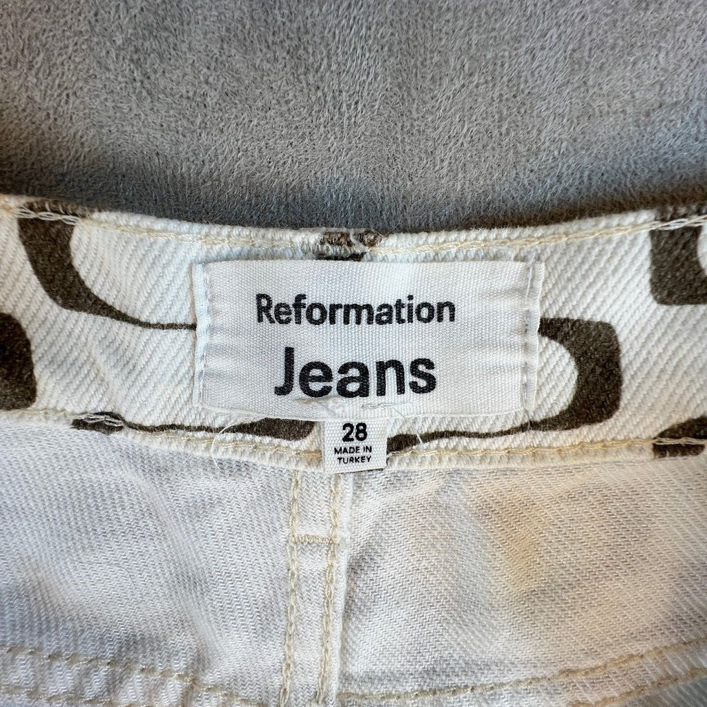 Reformation Mod High Rise Straight Jeans 28 Frequency Print Brown Ivory Organic