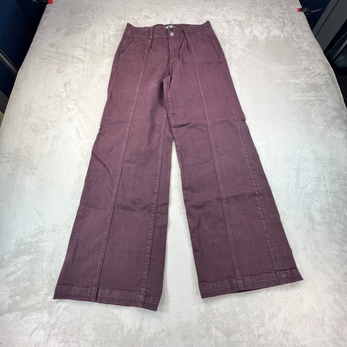 PAIGE Brooklyn Womens 27 Burgundy High Rise Wide Leg Jeans Stretch