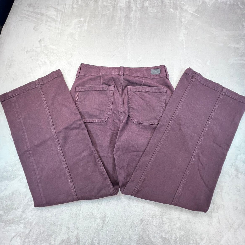 PAIGE Brooklyn Womens 27 Burgundy High Rise Wide Leg Jeans Stretch