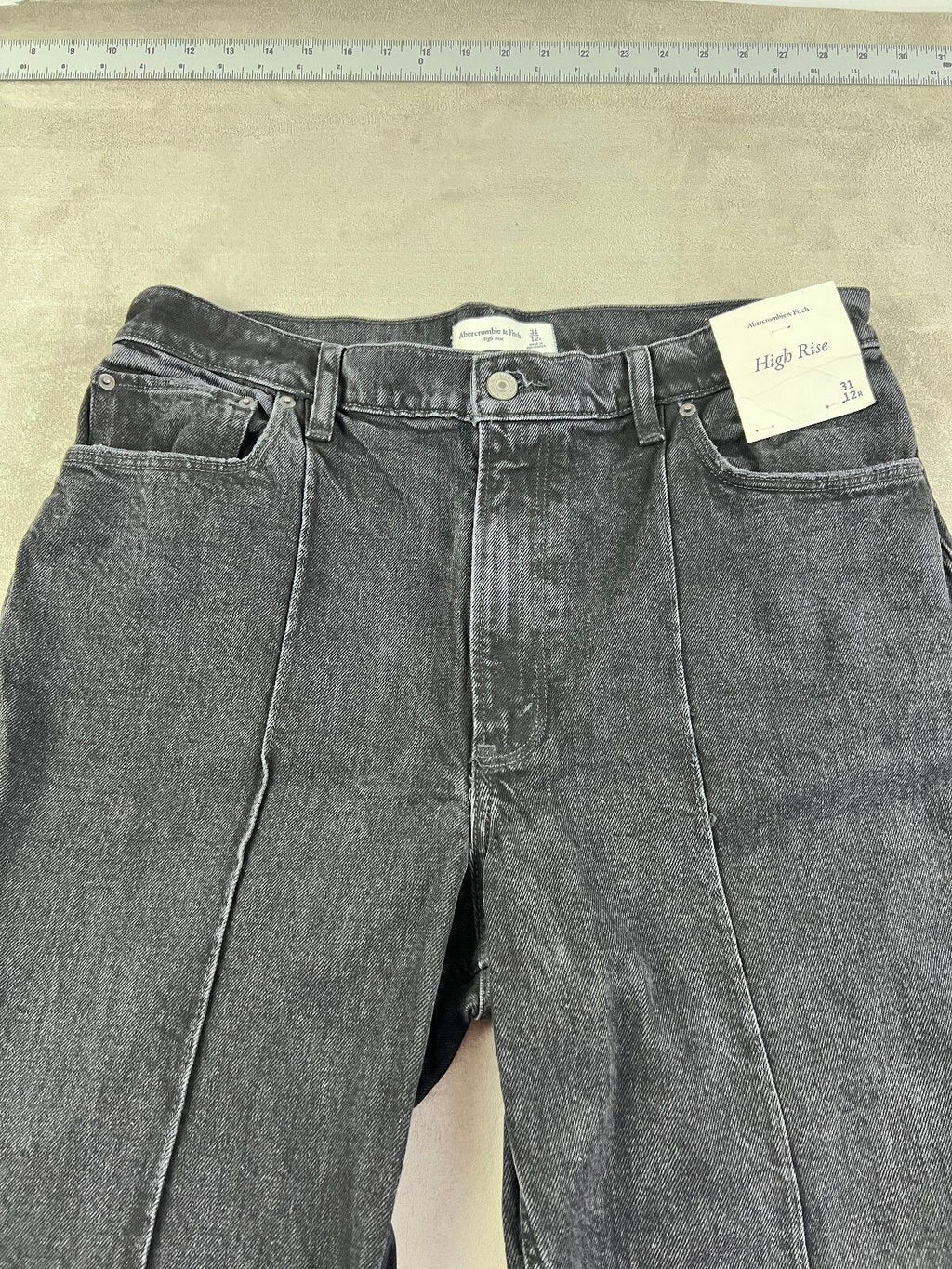 Abercrombie High Rise Flare Jeans 31 12R Black NWT
