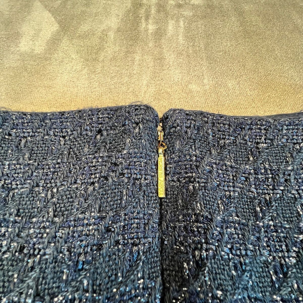 Tory Burch Aria Tweed Dress Navy Metallic Sleeveless A-Line Sheath Size 6
