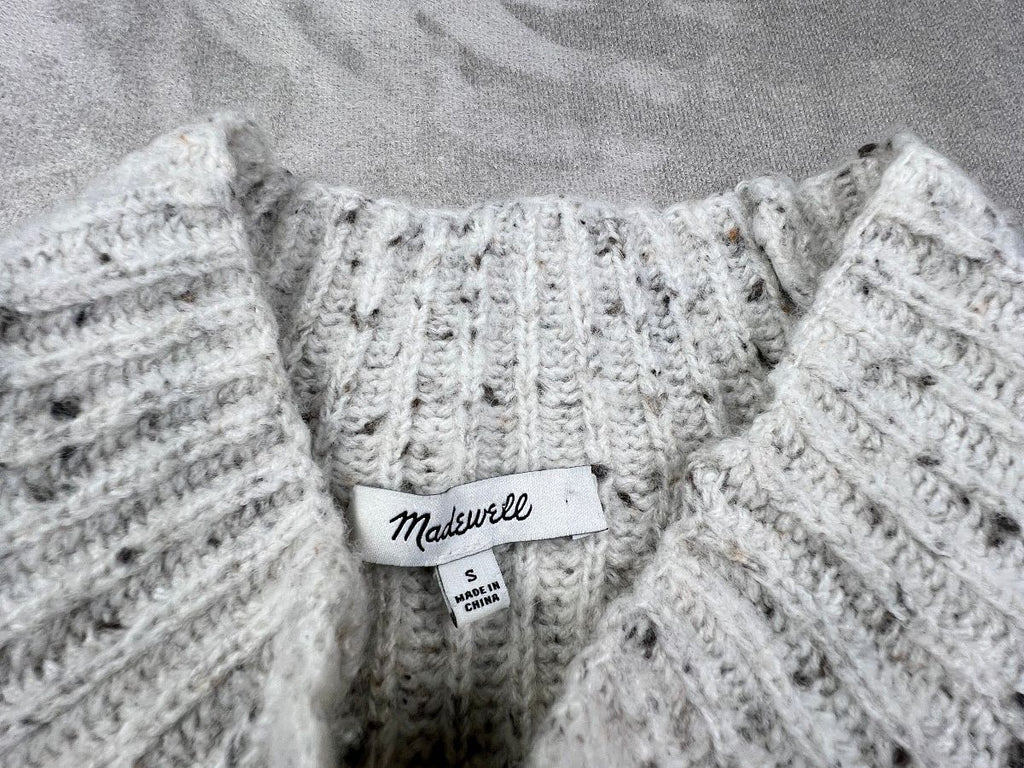 Madewell Belmont Donegal Mock Neck Sweater Oatmeal Wool Sm.
