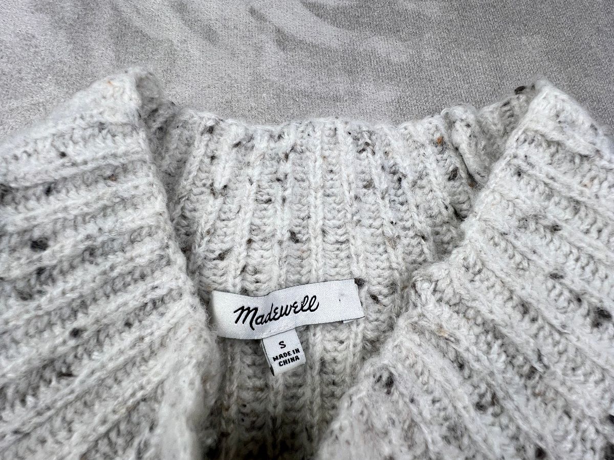 Madewell Belmont Donegal Mock Neck Sweater Oatmeal Wool Sm.