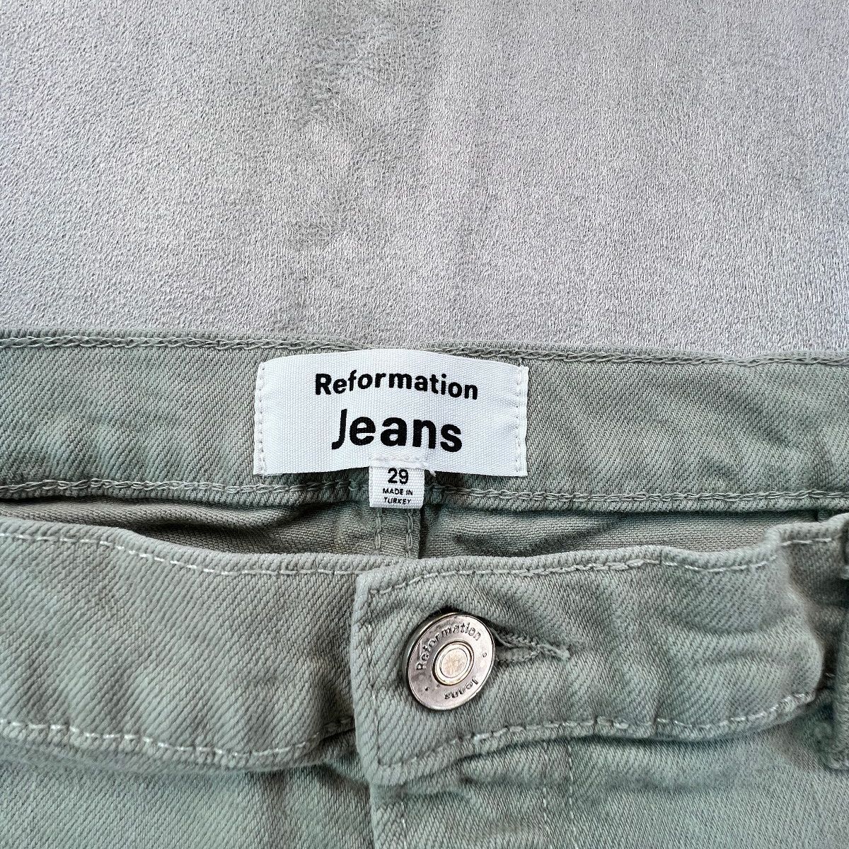 Reformation Alyssa Jeans Women's 29 Green High Rise Wide Leg Long Stretch Denim