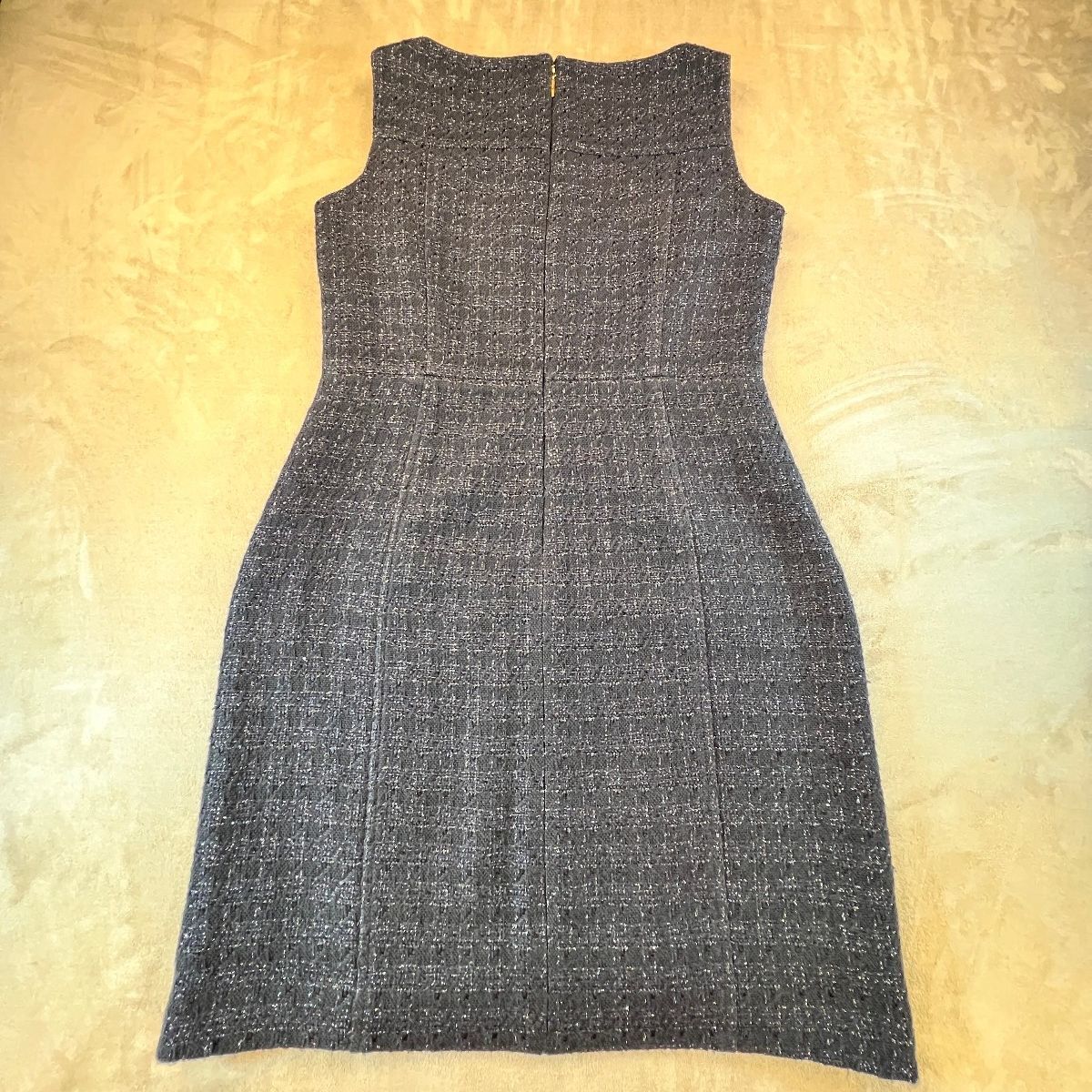 Tory Burch Aria Tweed Dress Navy Metallic Sleeveless A-Line Sheath Size 6