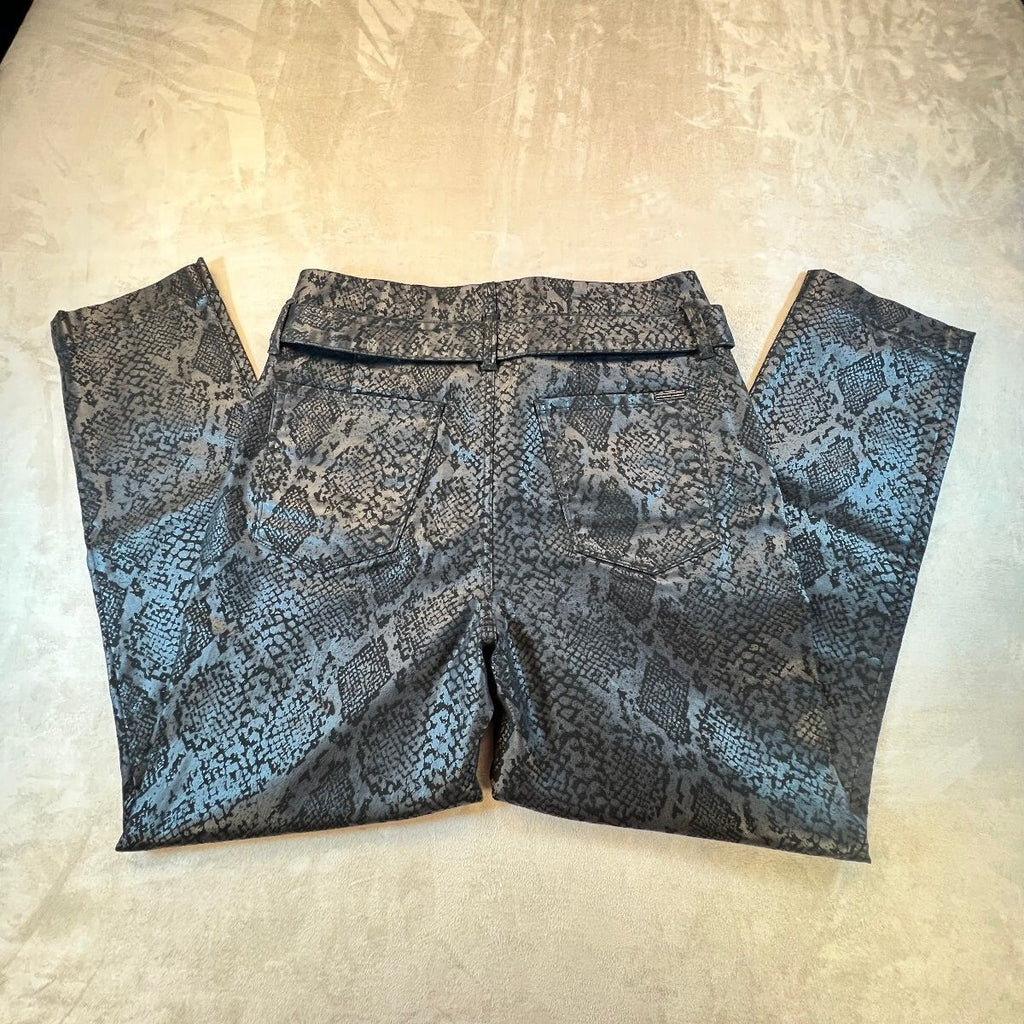 WHBM Snake Skin Pattern Pants 12 Extra High Rise Belt Black