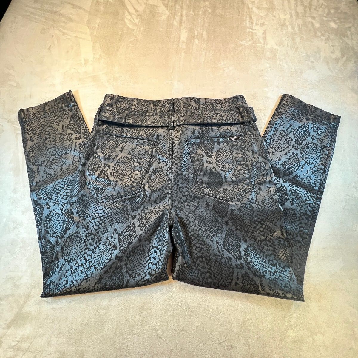 WHBM Snake Skin Pattern Pants 12 Extra High Rise Belt Black