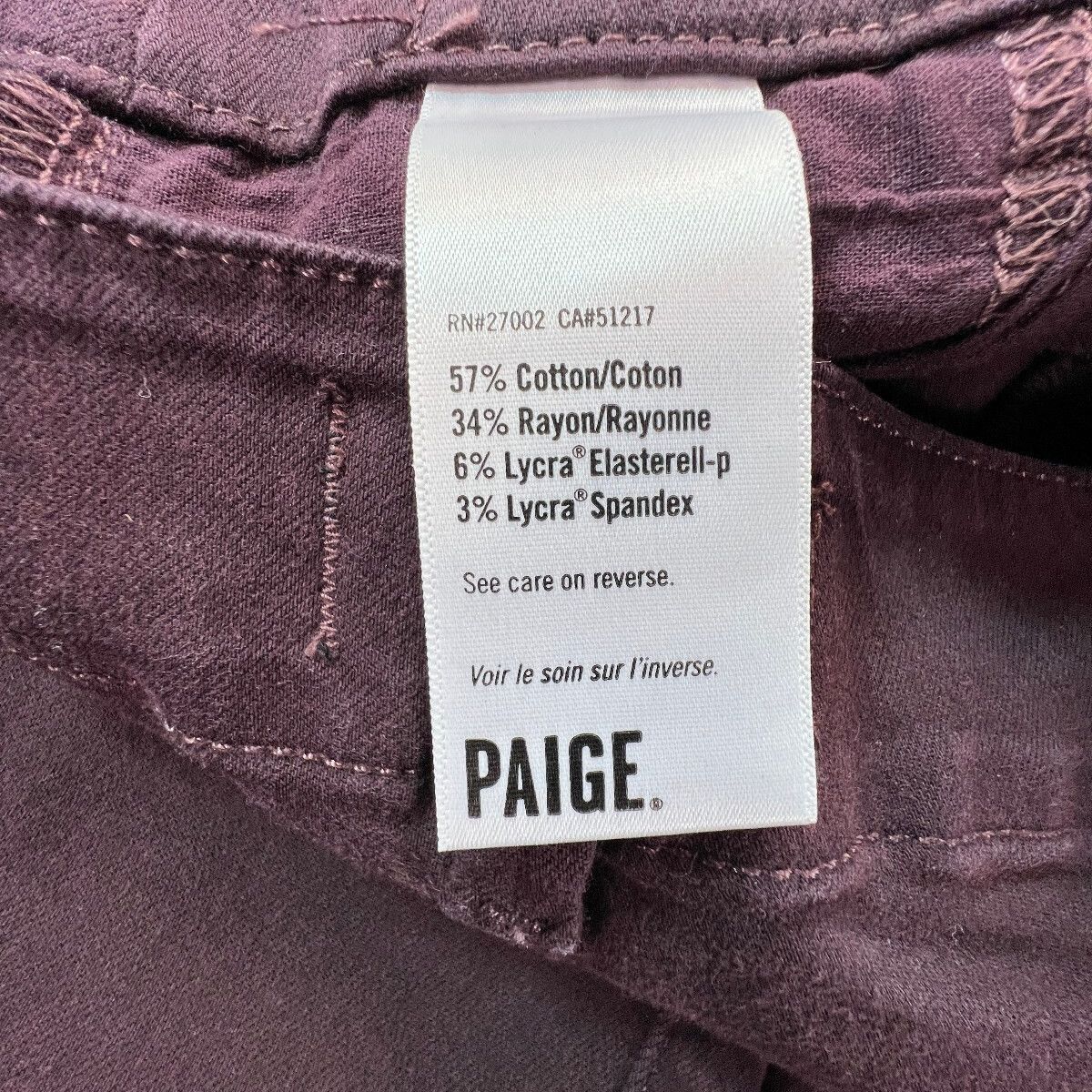 PAIGE Brooklyn Womens 27 Burgundy High Rise Wide Leg Jeans Stretch