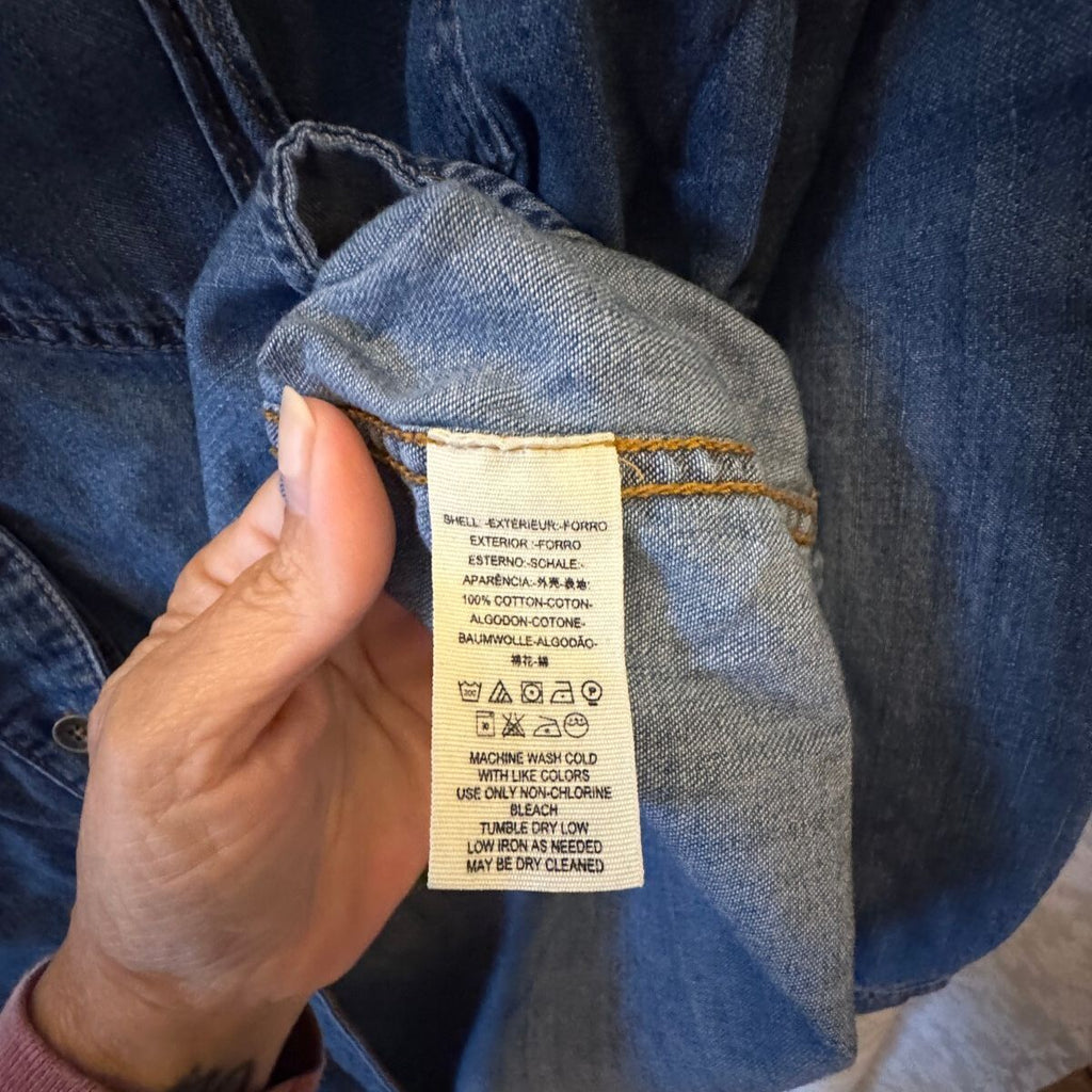 Free People Denim Shirt Womens M Blue Chambray Button Down Western Boho Cotton