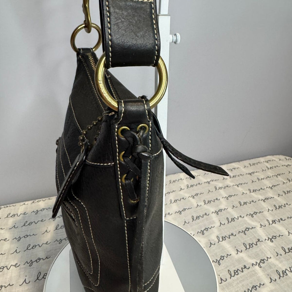Coach Bleecker 10398 Vintage Black Leather Convertible Crossbody Shoulder Bag
