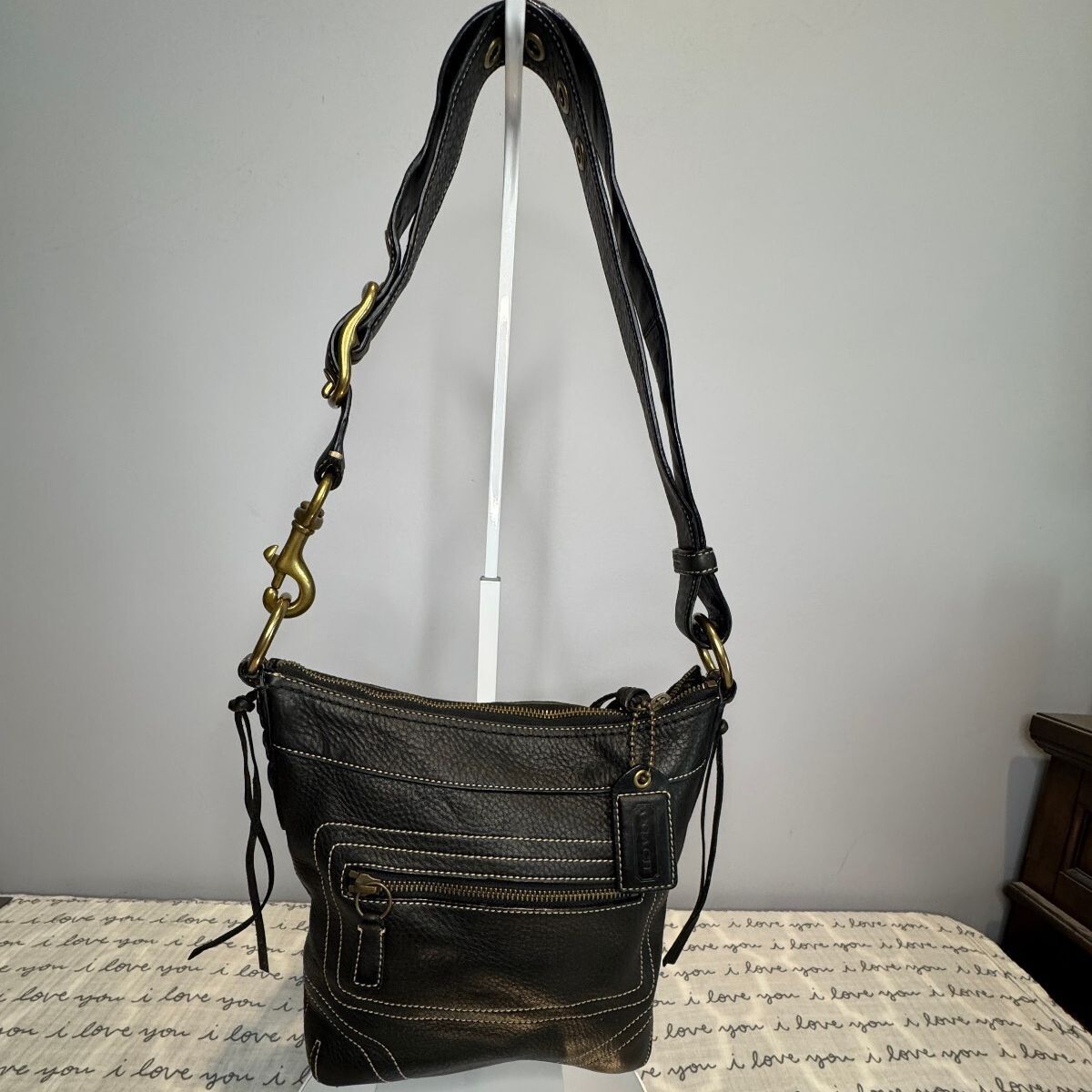 Coach Bleecker 10398 Vintage Black Leather Convertible Crossbody Shoulder Bag