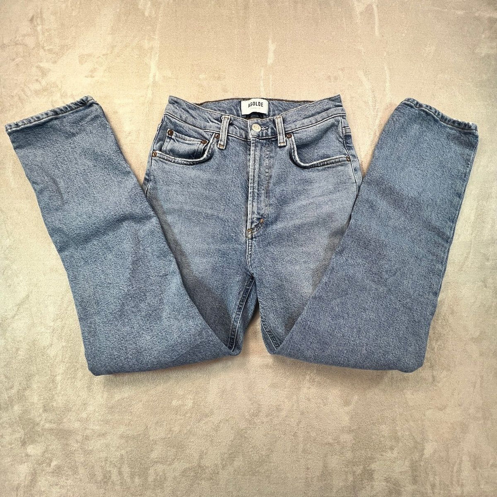 AGOLDE Wilder Jeans Womens 24 Mid Rise Straight Distressed Light Wash Organic