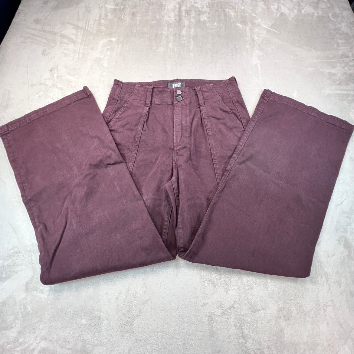 PAIGE Brooklyn Womens 27 Burgundy High Rise Wide Leg Jeans Stretch