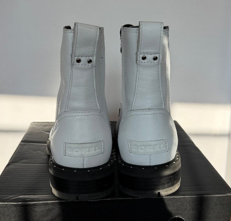 SOREL Lennox Lace Waterproof Leather Combat Boots White 8.5