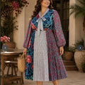 Far Above Rubies Tropical Print Pleated Midi Dress Tie Neck 3/4 Sleeve 3XL