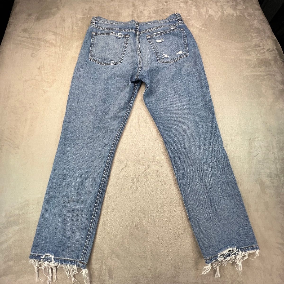 Reformation Julia Jeans Womens 31 Blue Distressed Raw Hem Straight Leg Made USA