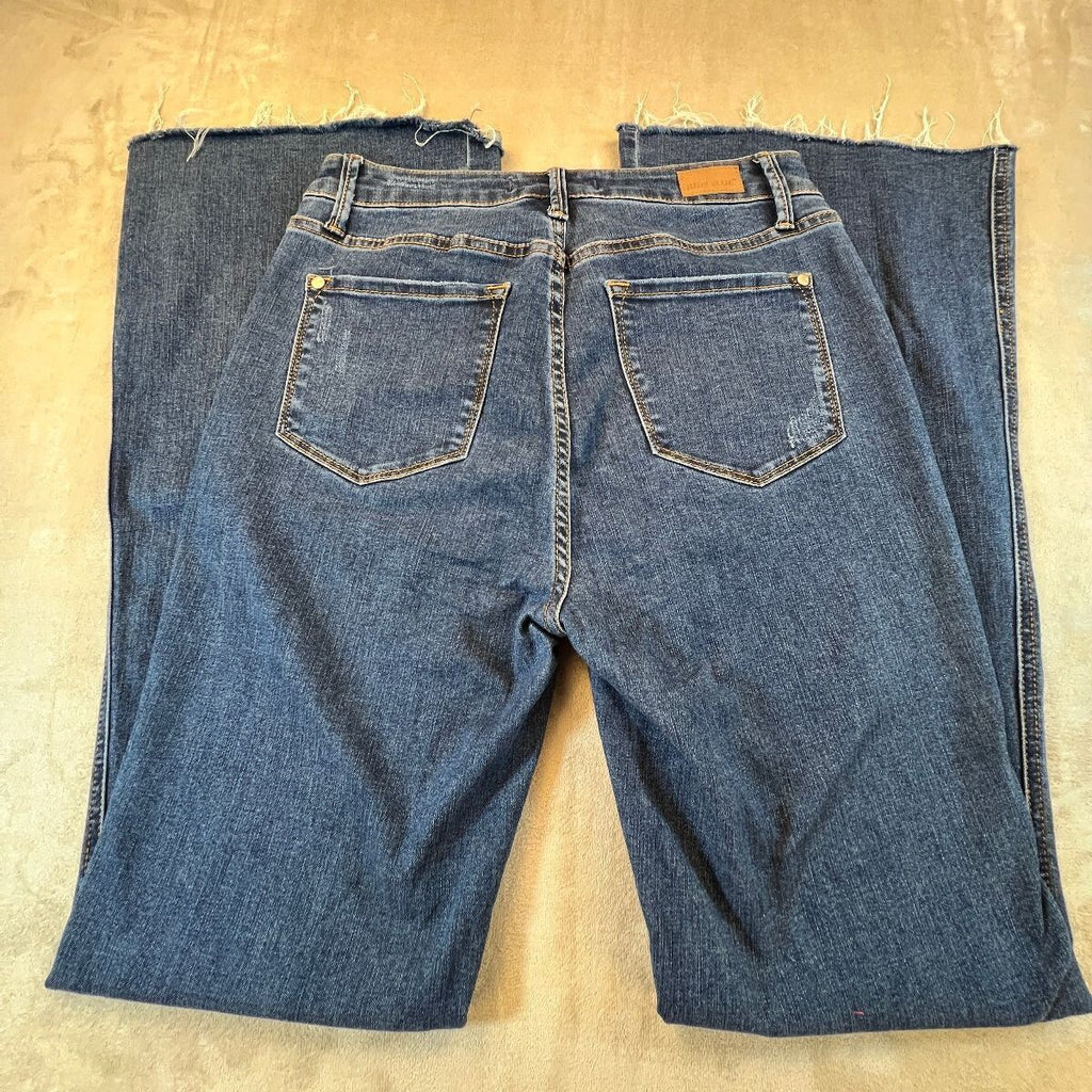 Judy Blue 9/29 High Rise Flare Jeans Long 32" Inseam Raw Frayed Hem JB88611