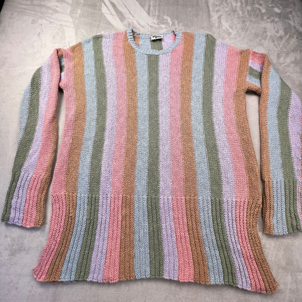 Show Me Your Mumu Chester Sweater Dress M Holly Retro Stripe Knit Oversized