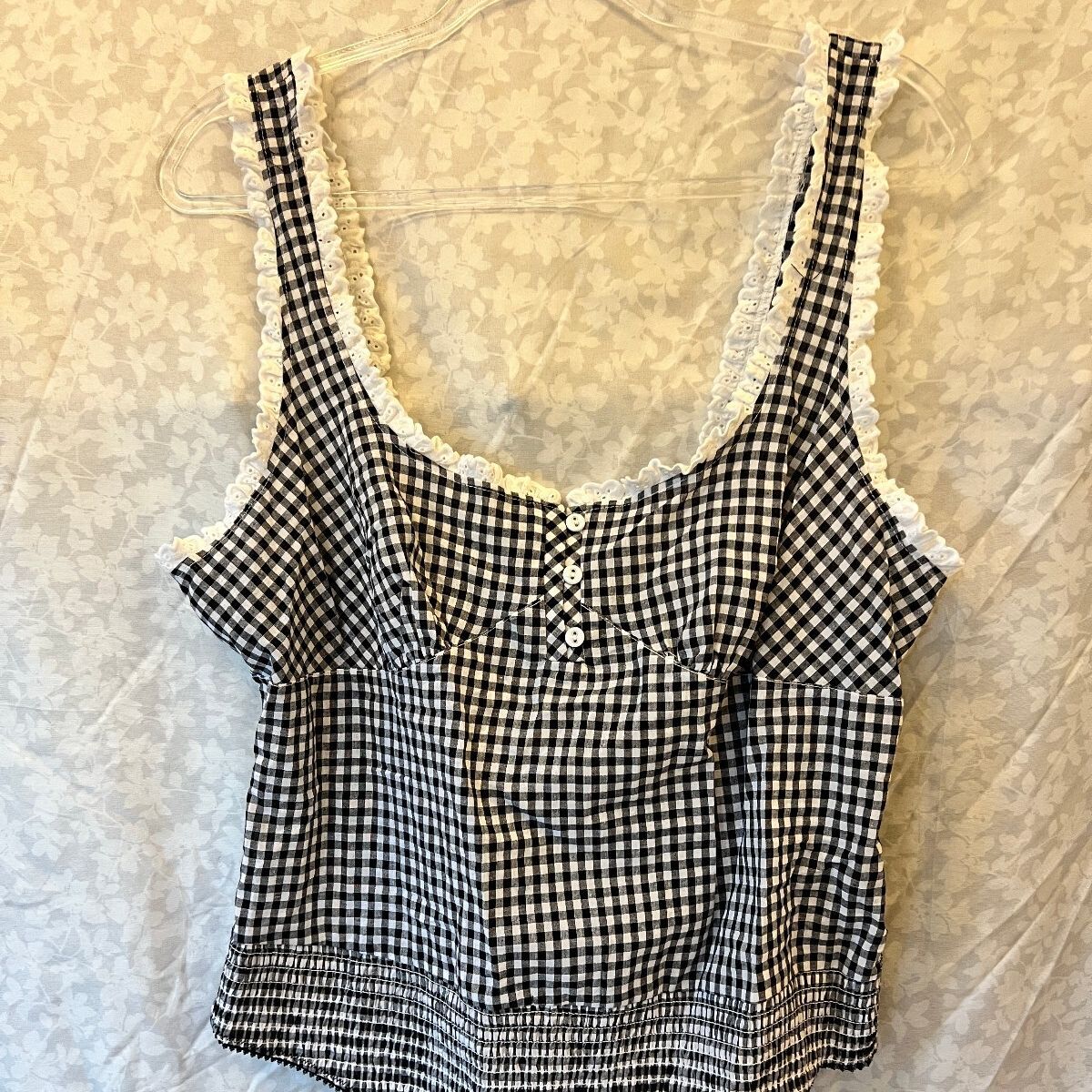 Free People Cassie Bodysuit XL NWT Black White Gingham Eyelet Cottagecore
