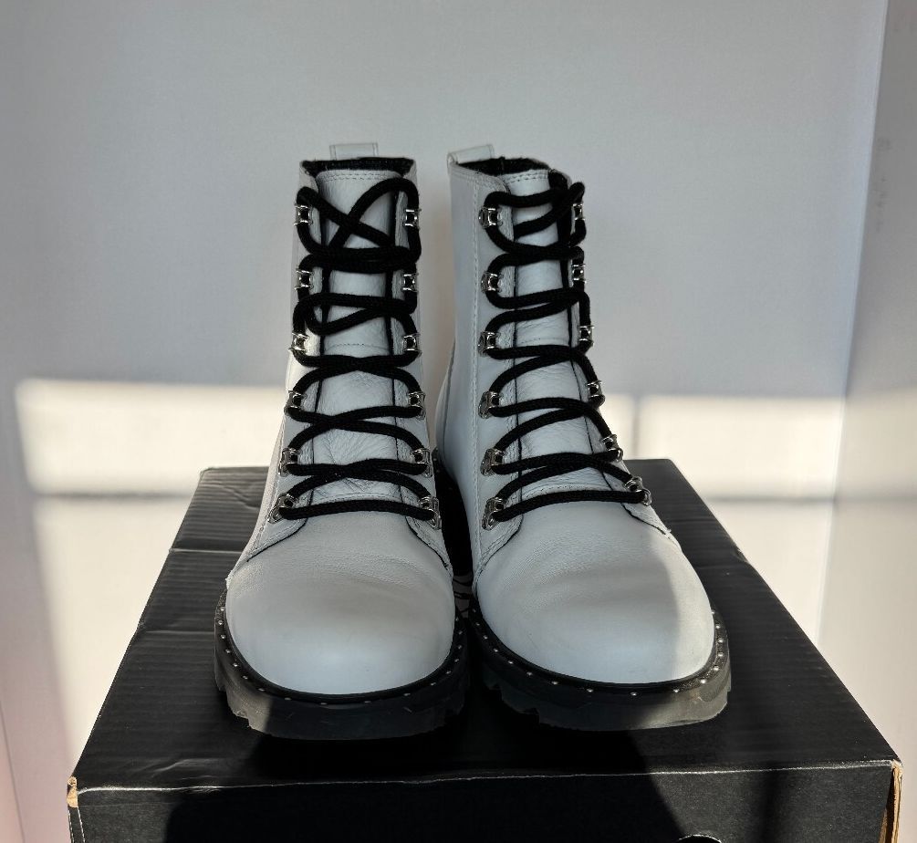 SOREL Lennox Lace Waterproof Leather Combat Boots White 8.5