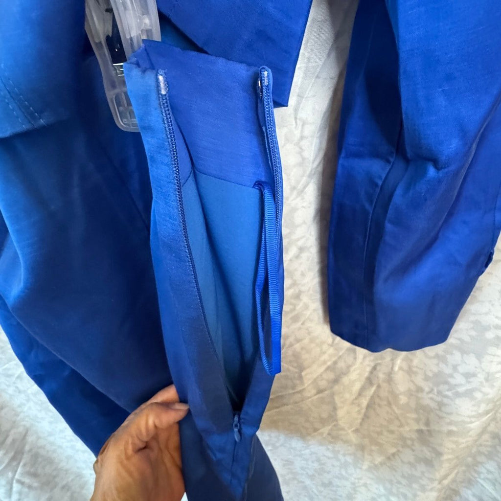 Mare Mare Anthropologie Blazer Mini Skirt Set M NWT Cobalt Blue Linen Blend