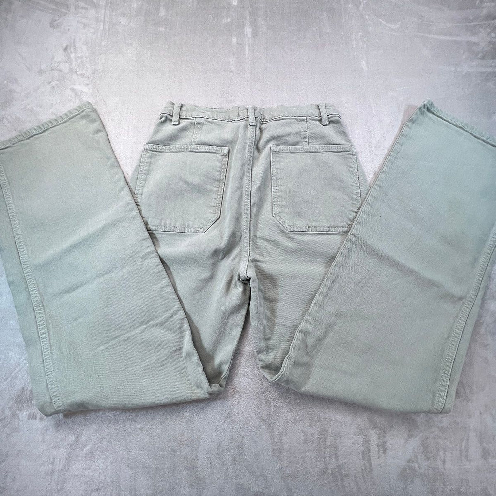 Reformation Alyssa Jeans Women's 29 Green High Rise Wide Leg Long Stretch Denim