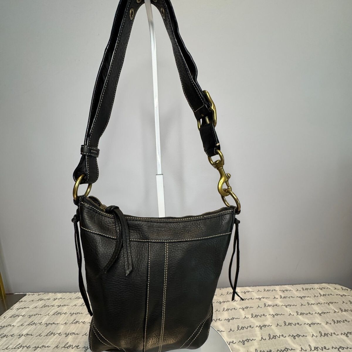 Coach Bleecker 10398 Vintage Black Leather Convertible Crossbody Shoulder Bag