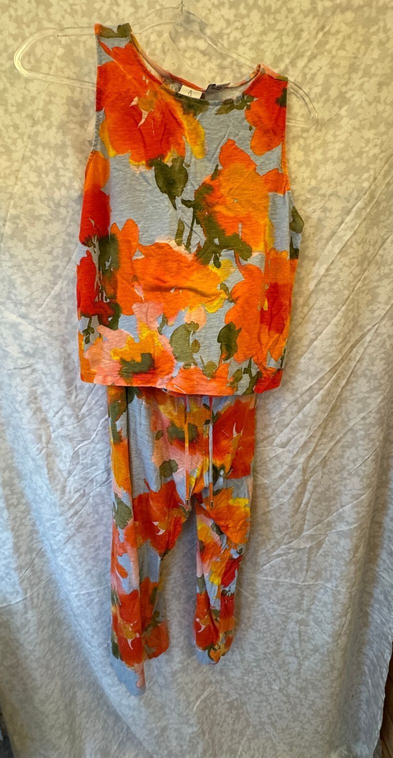 Joie Linen Blend Floral Matching Set Tank Drawstring Pants Womens L Resort