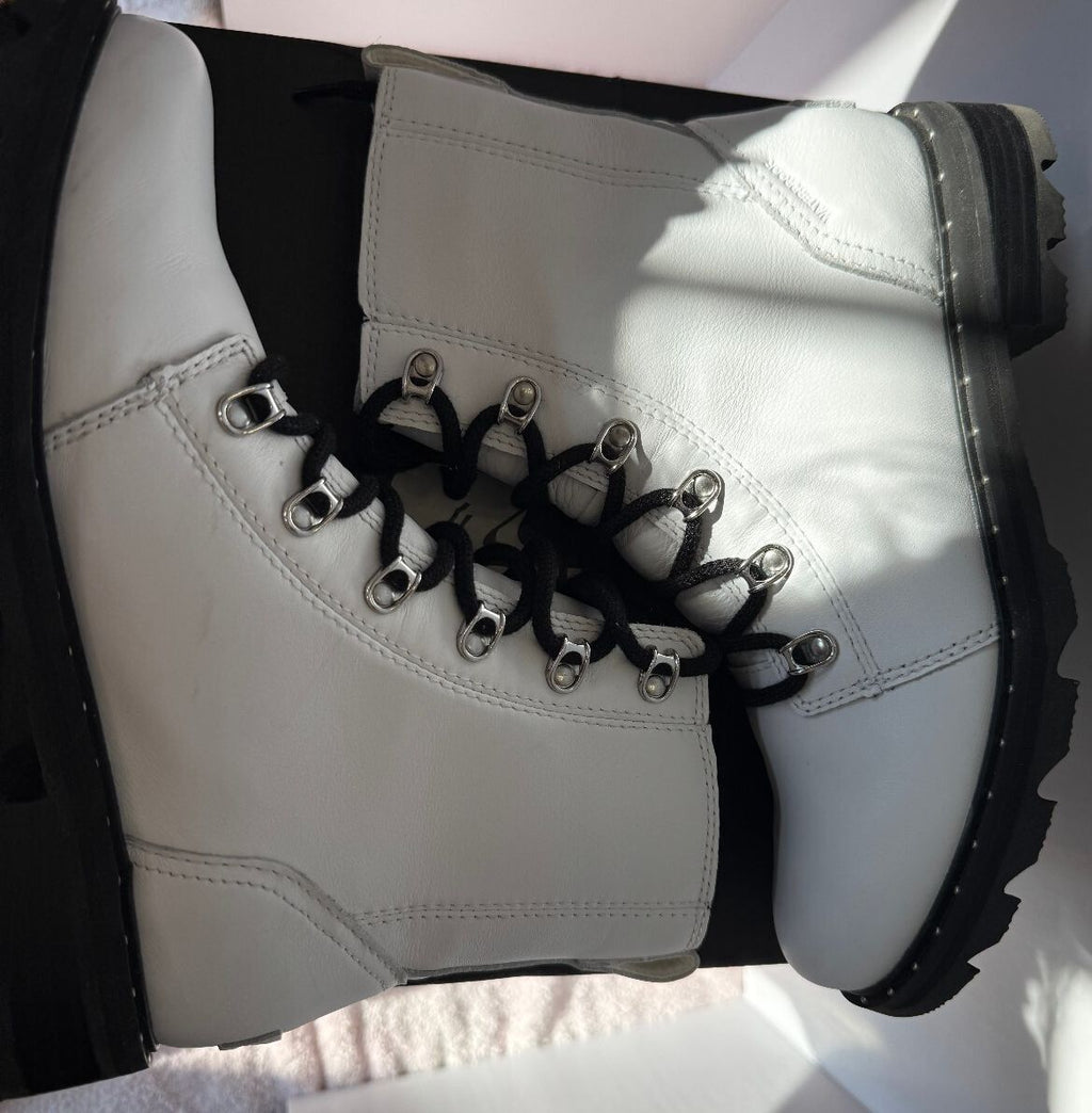 SOREL Lennox Lace Waterproof Leather Combat Boots White 8.5