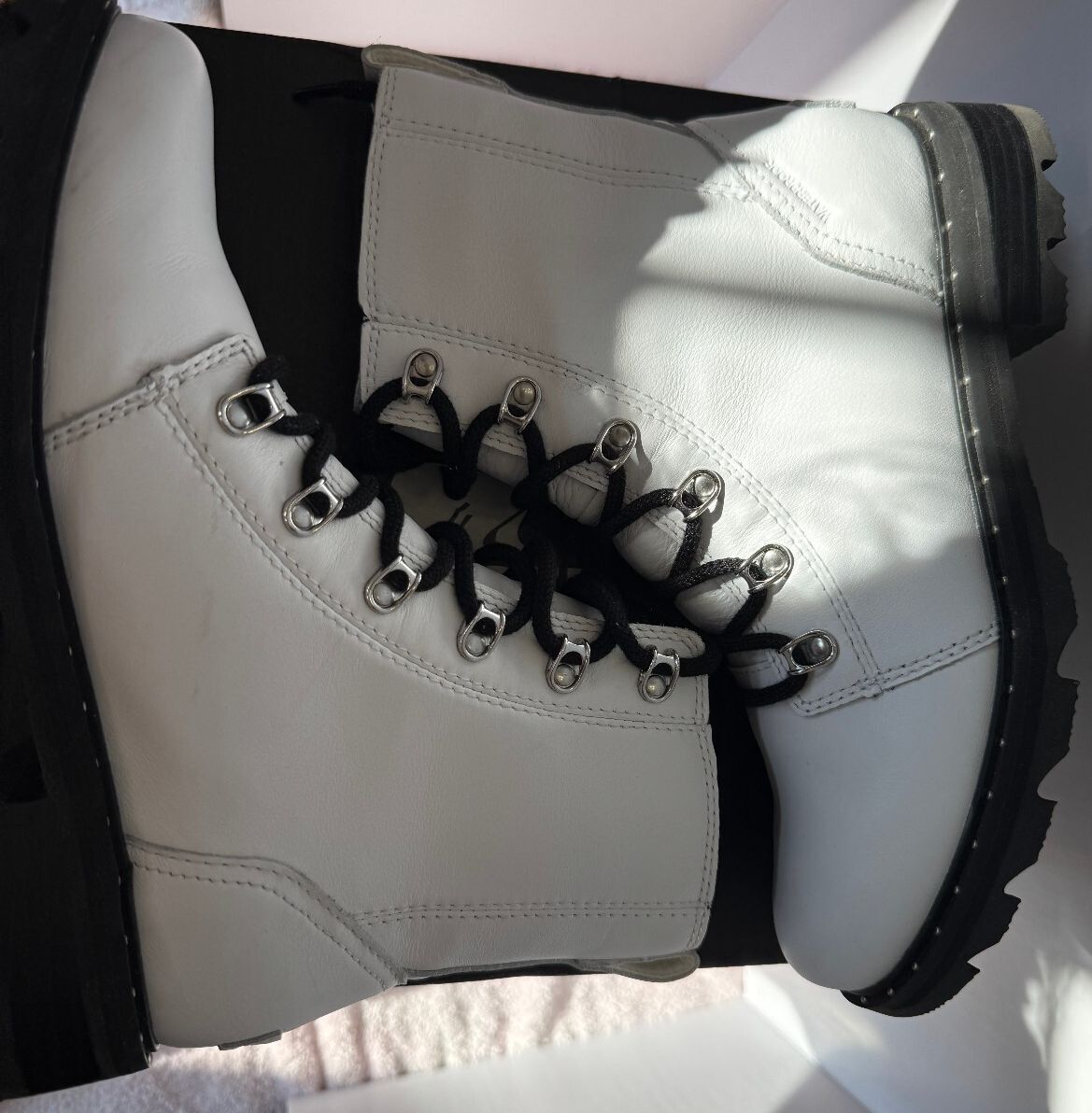 SOREL Lennox Lace Waterproof Leather Combat Boots White 8.5