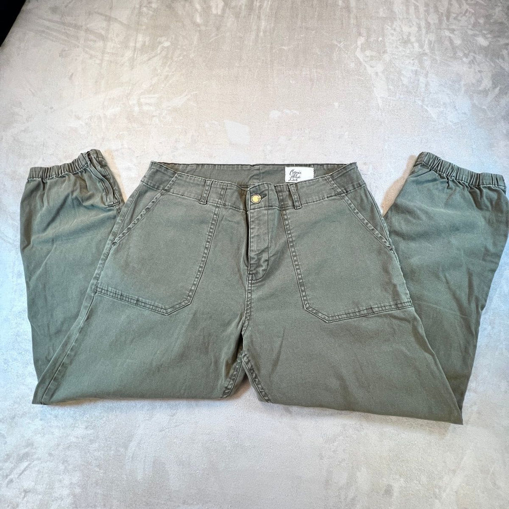 Cosmic Blue Love Womens 31 Olive Green Stretch Jogger Pants Elastic Cuff