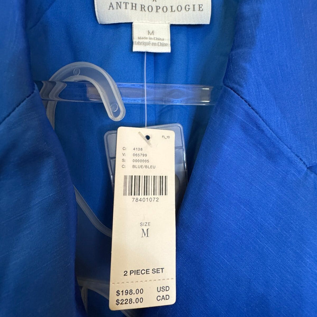 Mare Mare Anthropologie Blazer Mini Skirt Set M NWT Cobalt Blue Linen Blend