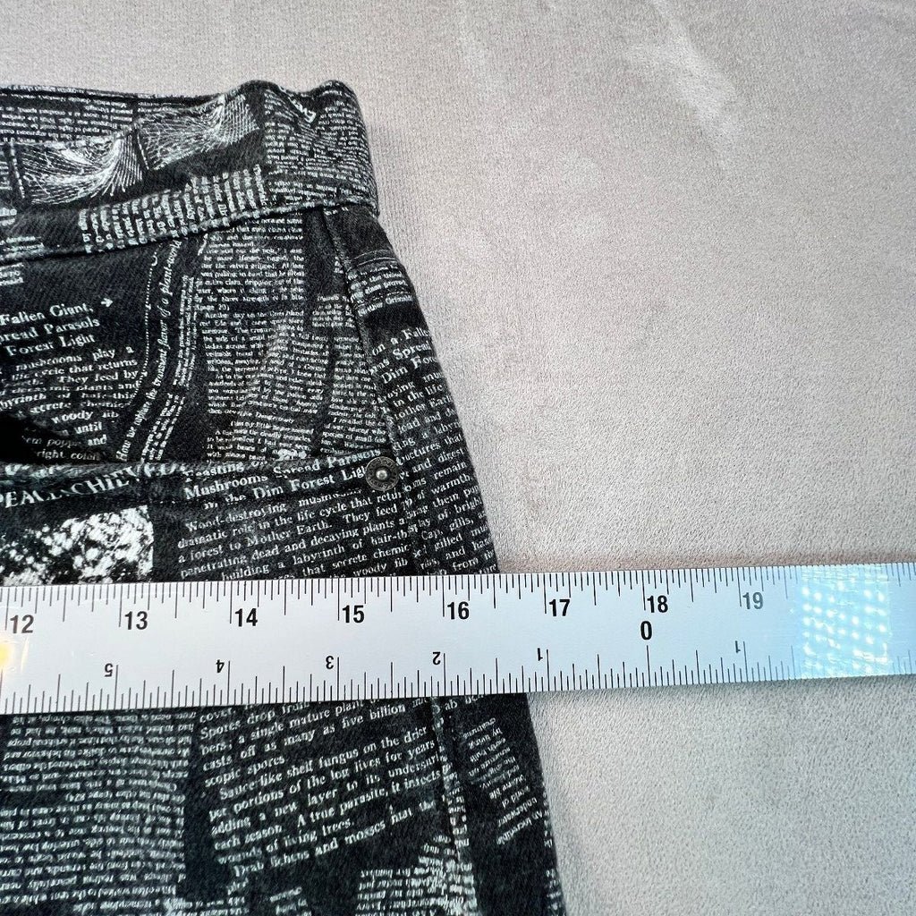 Reformation Peyton Zine Jeans 27 Black Newsprint High Rise Bootcut Graphic Rare