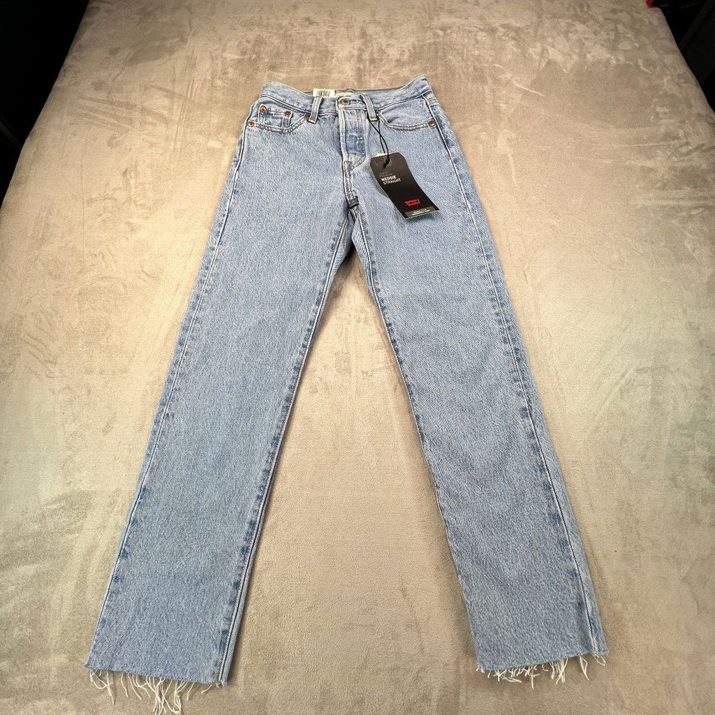 Levi’s Wedgie Straight Jeans Women’s 23 Light Wash High Rise Raw Hem NWT
