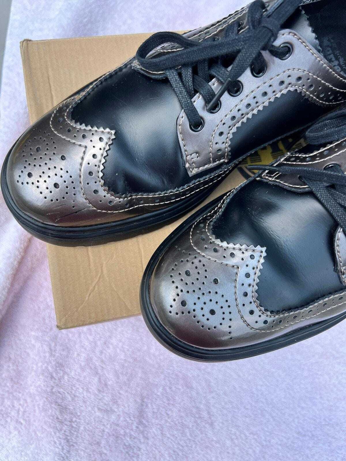Dr Martens Floyd Wingtip Brogue Shoes Mens 10 Pewter Black Spectra Patent UK 9