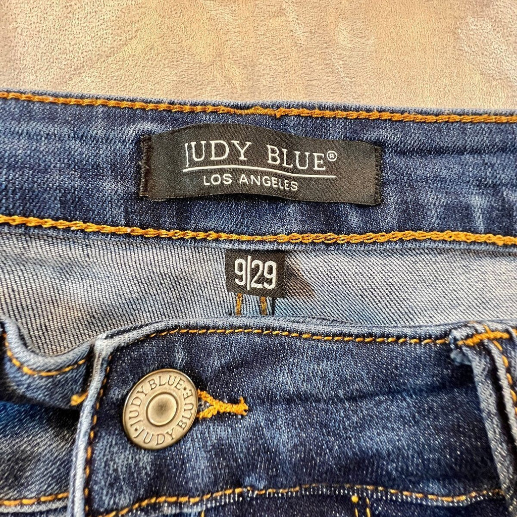 Judy Blue 9/29 High Rise Flare Jeans Long 32" Inseam Raw Frayed Hem JB88611