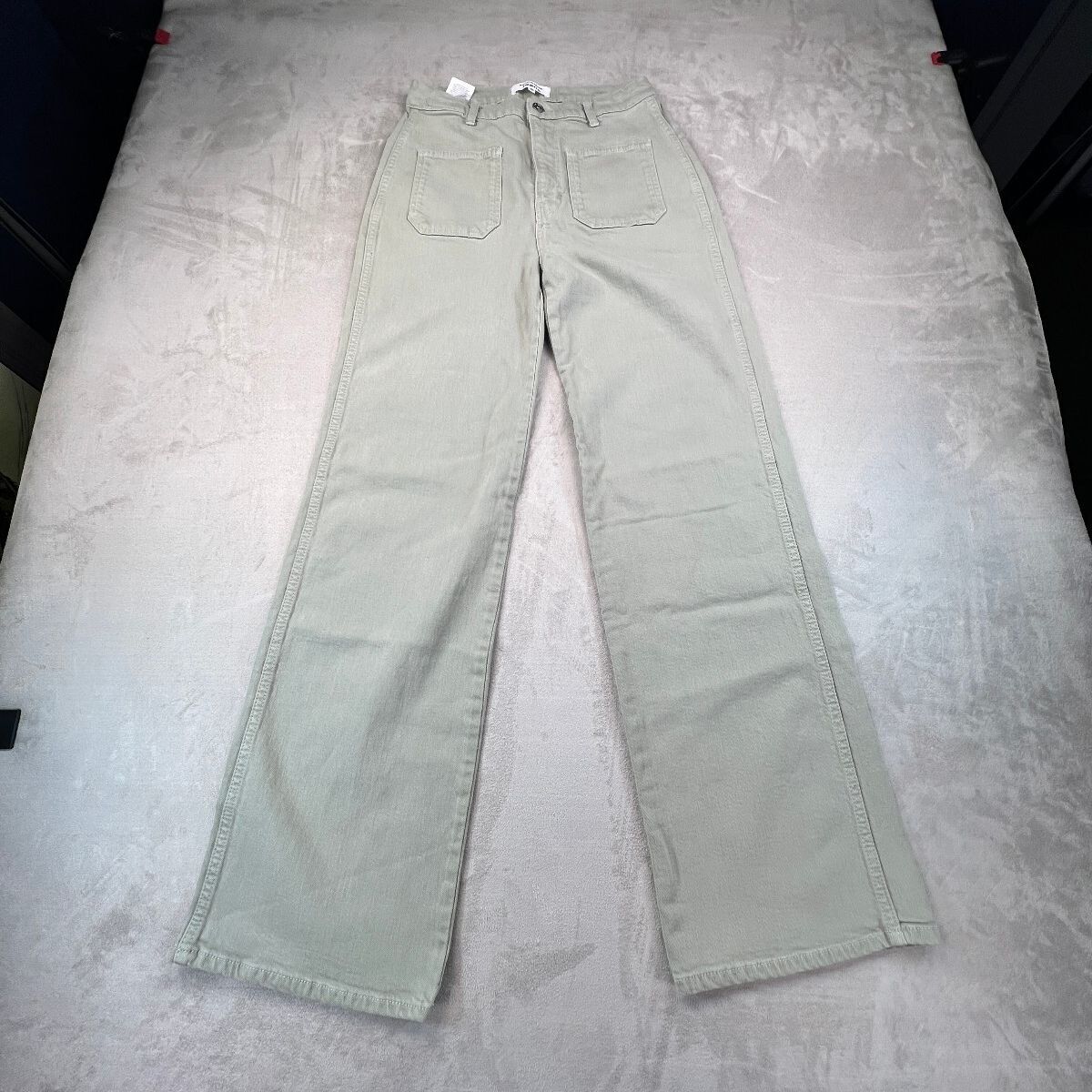 Reformation Alyssa Jeans Women's 29 Green High Rise Wide Leg Long Stretch Denim