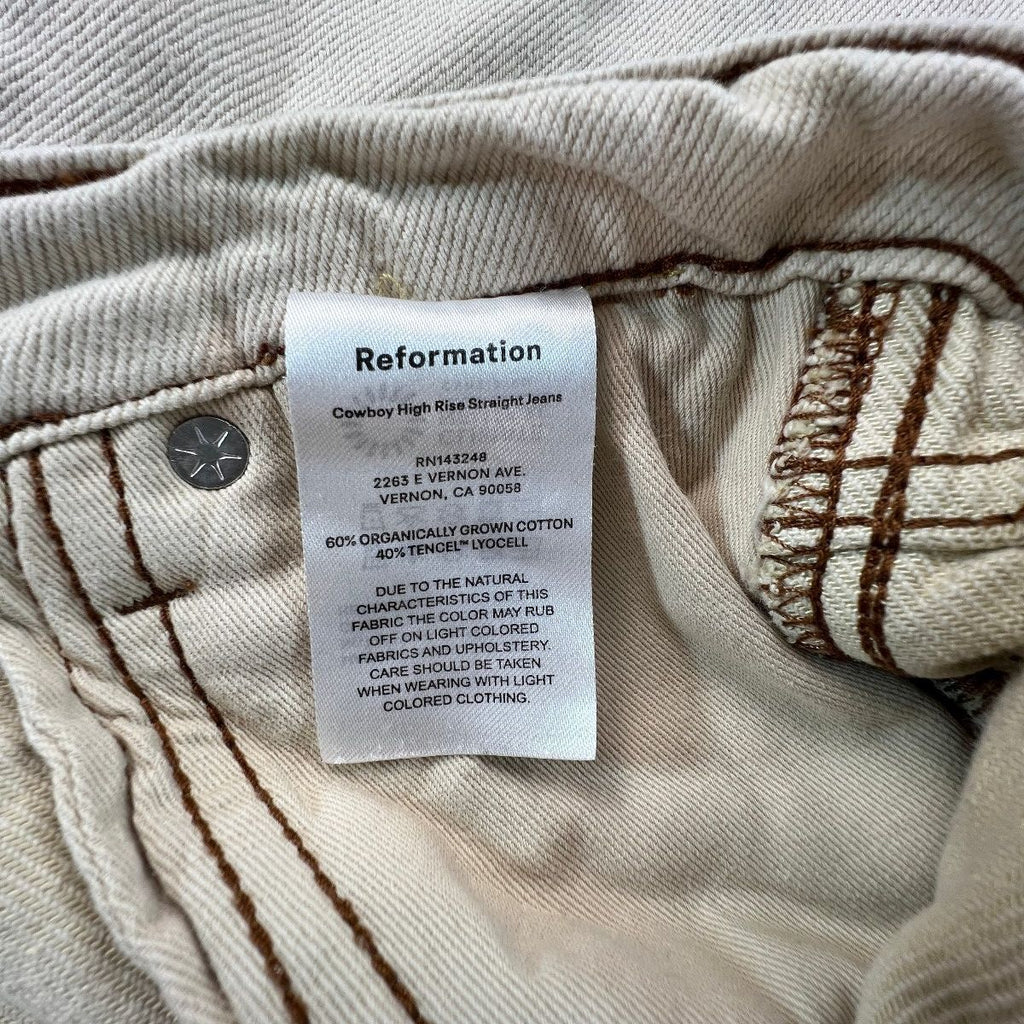 Reformation Cowboy High Rise Straight Jeans Size 30 Almond Cream Organic Cotton